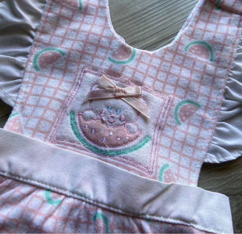 Vintage Doe-Spun Baby Girls Watermelon Romper Size 3-6 Months