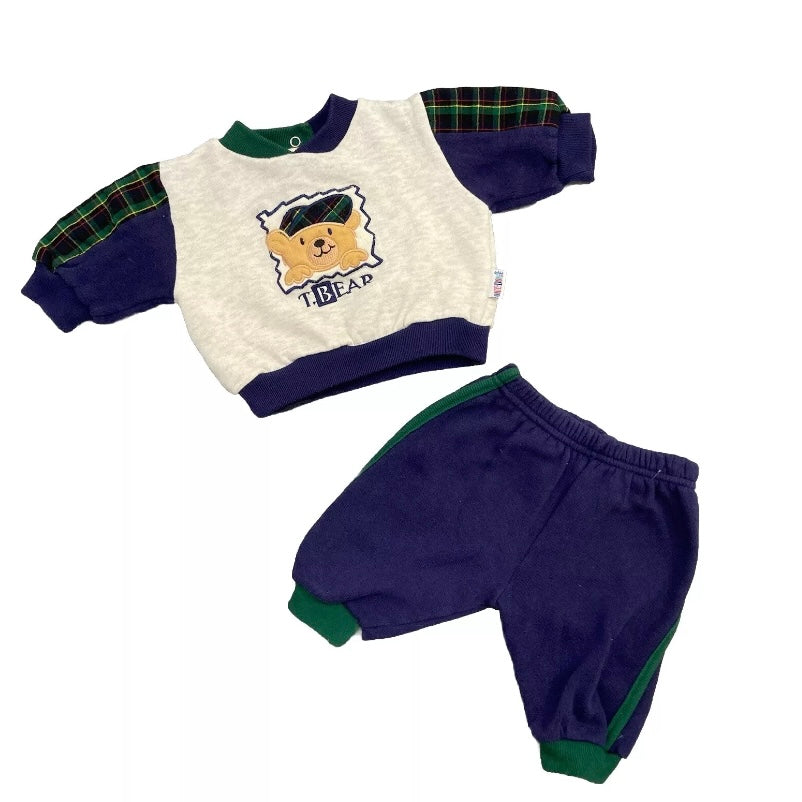 Okie Dokie 0-3 Months T. Bear Plaid 2 Piece Sweat Suit