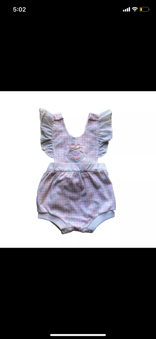 Vintage Doe-Spun Baby Girls Watermelon Romper Size 3-6 Months