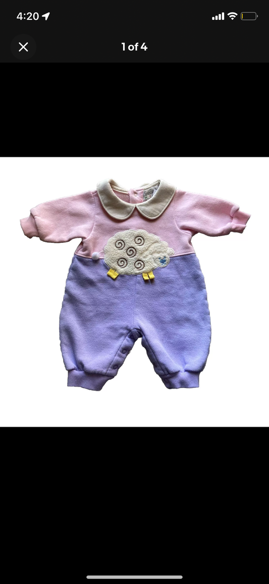 Specialty Kids Vintage Pink Purple Girls Sheep Pajama Bodysuit 3-6 Months