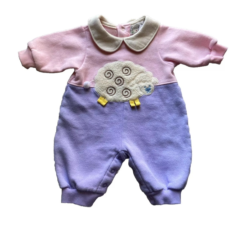 Specialty Kids Vintage Pink Purple Girls Sheep Pajama Bodysuit 3-6 Months