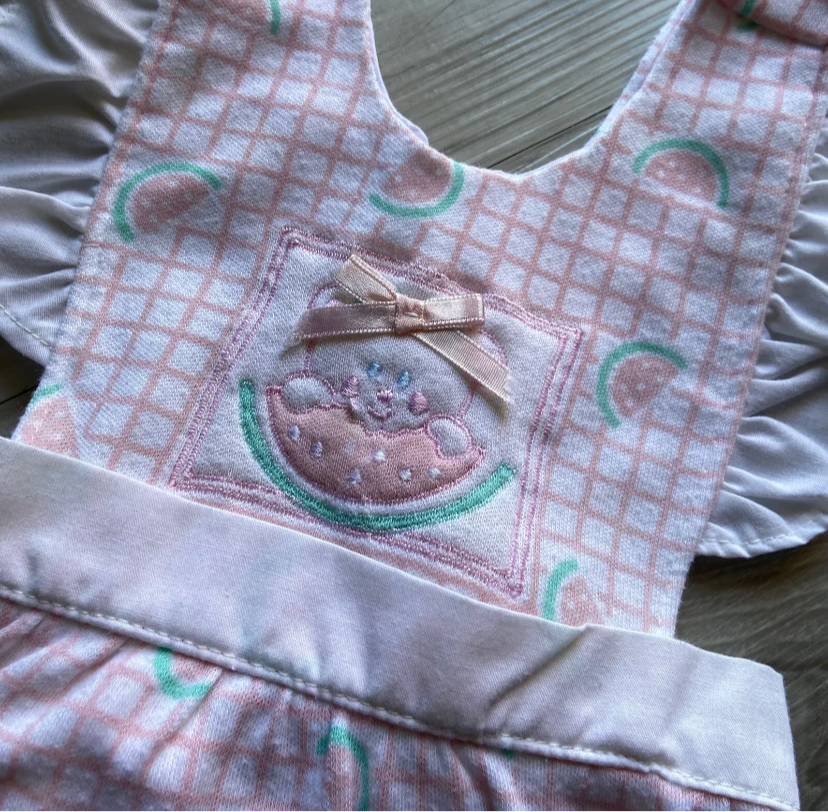 Vintage Doe-Spun Baby Girls Watermelon Romper Size 3-6 Months