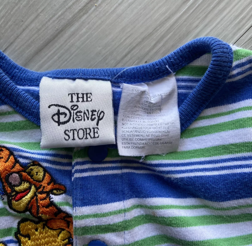 Vintage Baby Winnie The Pooh Embroidered Striped Shorts One Piece Romper Size 6 Months