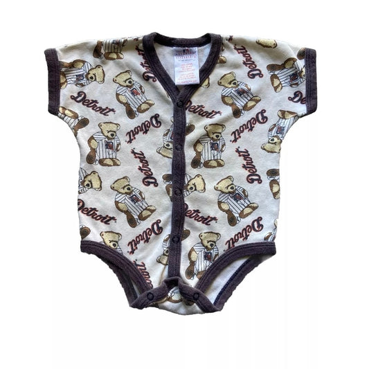 Detroit Tigers MLB Baby 3-6 Months Snap Button Teddy Bear Print Bodysuit