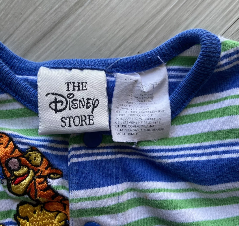 Vintage Baby Winnie The Pooh Embroidered Striped Shorts One Piece Romper Size 6 Months