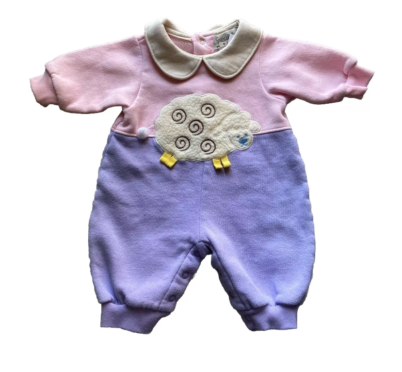 Specialty Kids Vintage Pink Purple Girls Sheep Pajama Bodysuit 3-6 Months