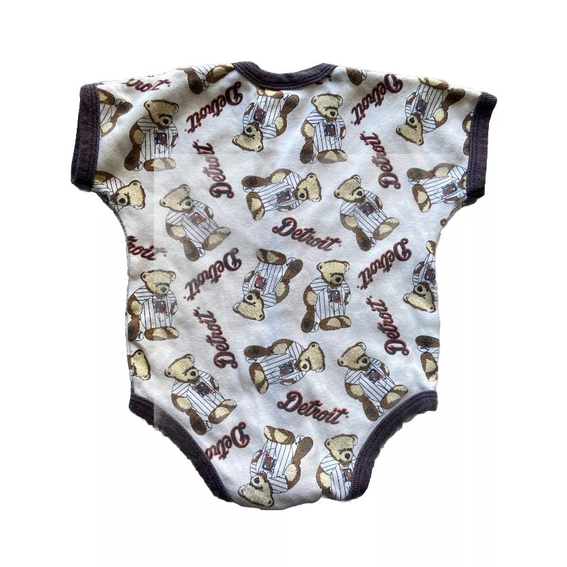 Detroit Tigers MLB Baby 3-6 Months Snap Button Teddy Bear Print Bodysuit