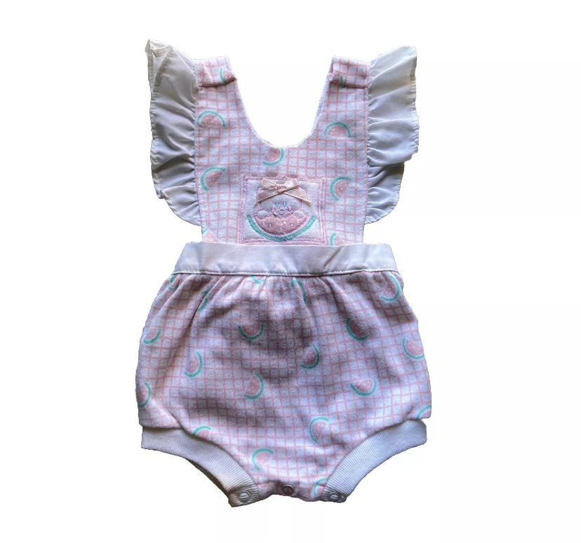 Vintage Doe-Spun Baby Girls Watermelon Romper Size 3-6 Months