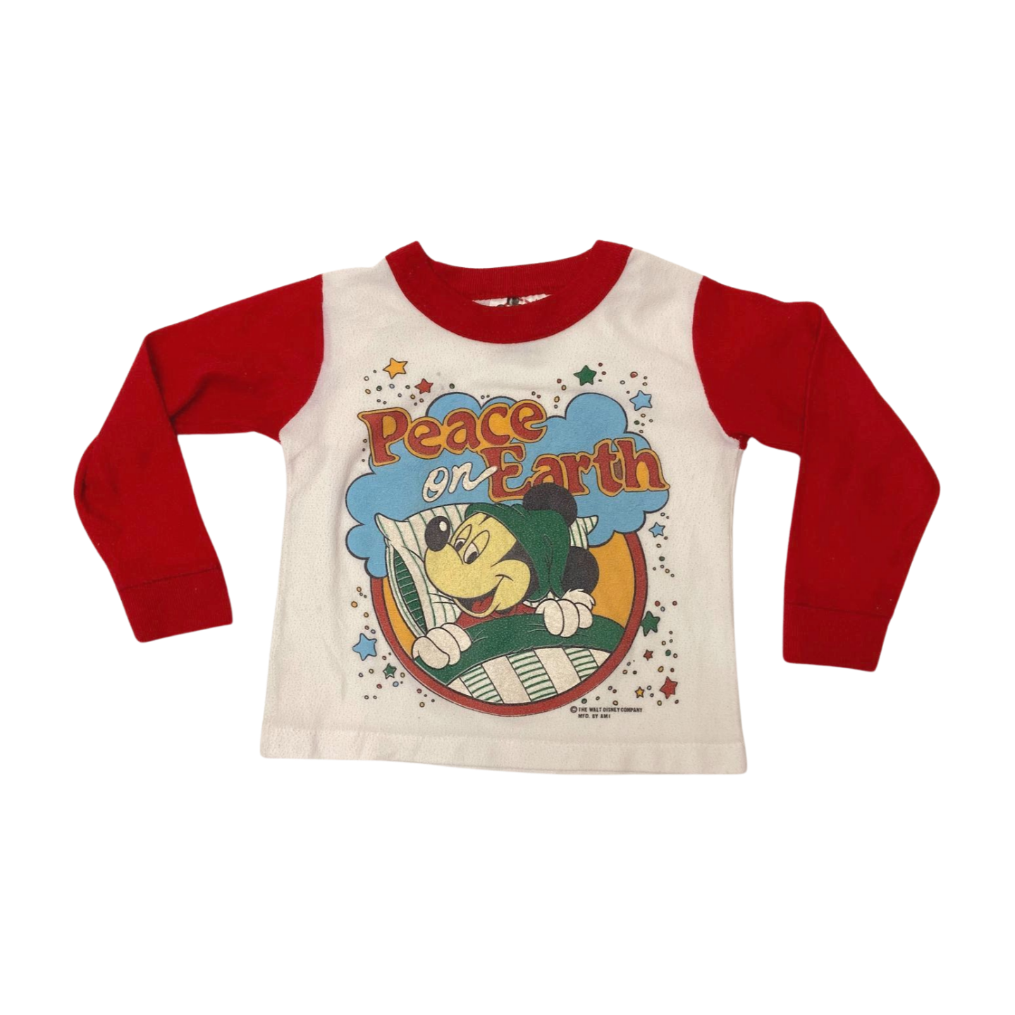 DISNEY VINTAGE PEACE ON EARTH MICKEY PAJAMA TOP TODDLER SIZE 3T