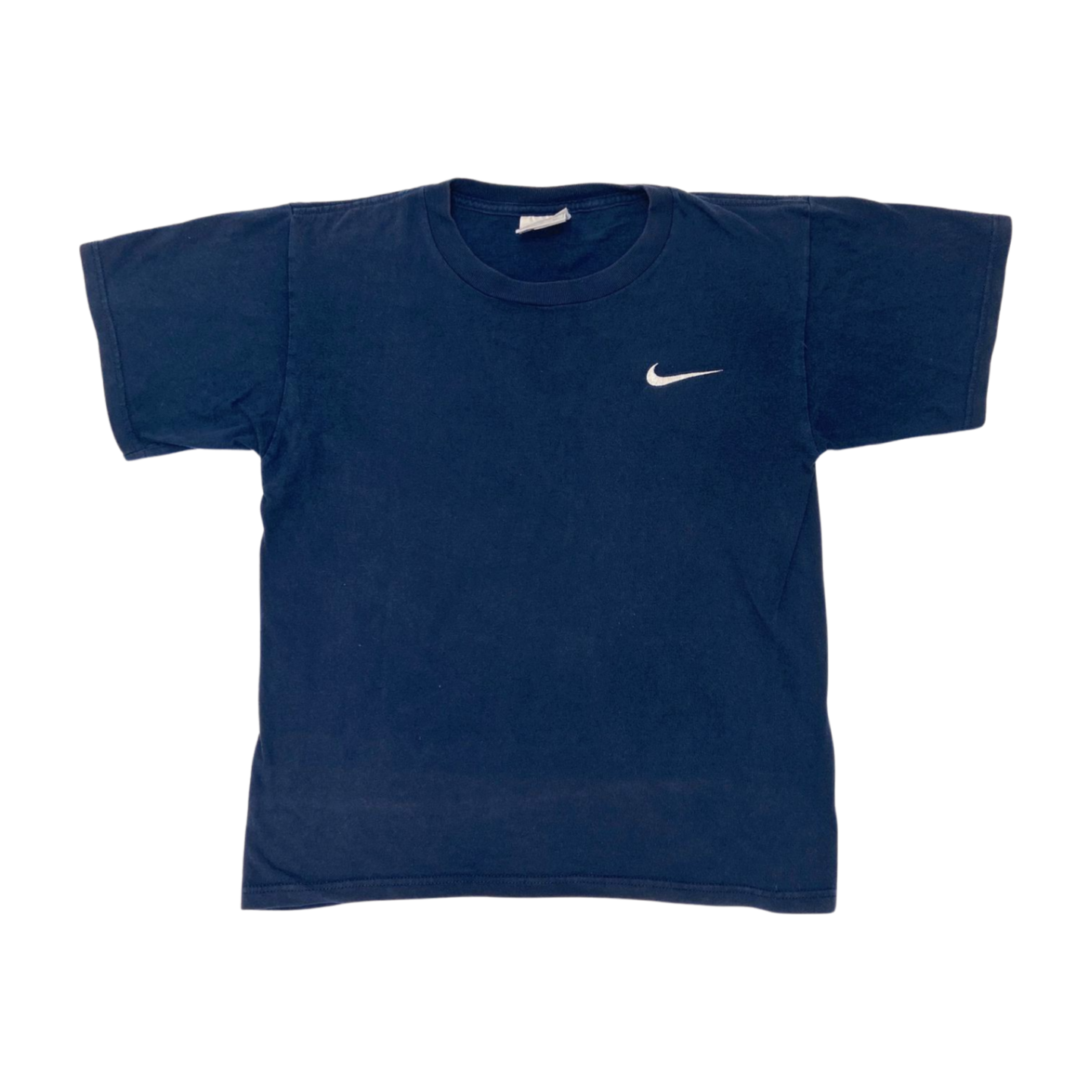 VINTAGE NIKE EMBROIDERED SWOOSH NAVY T-SHIRT SIZE YOUTH LARGE