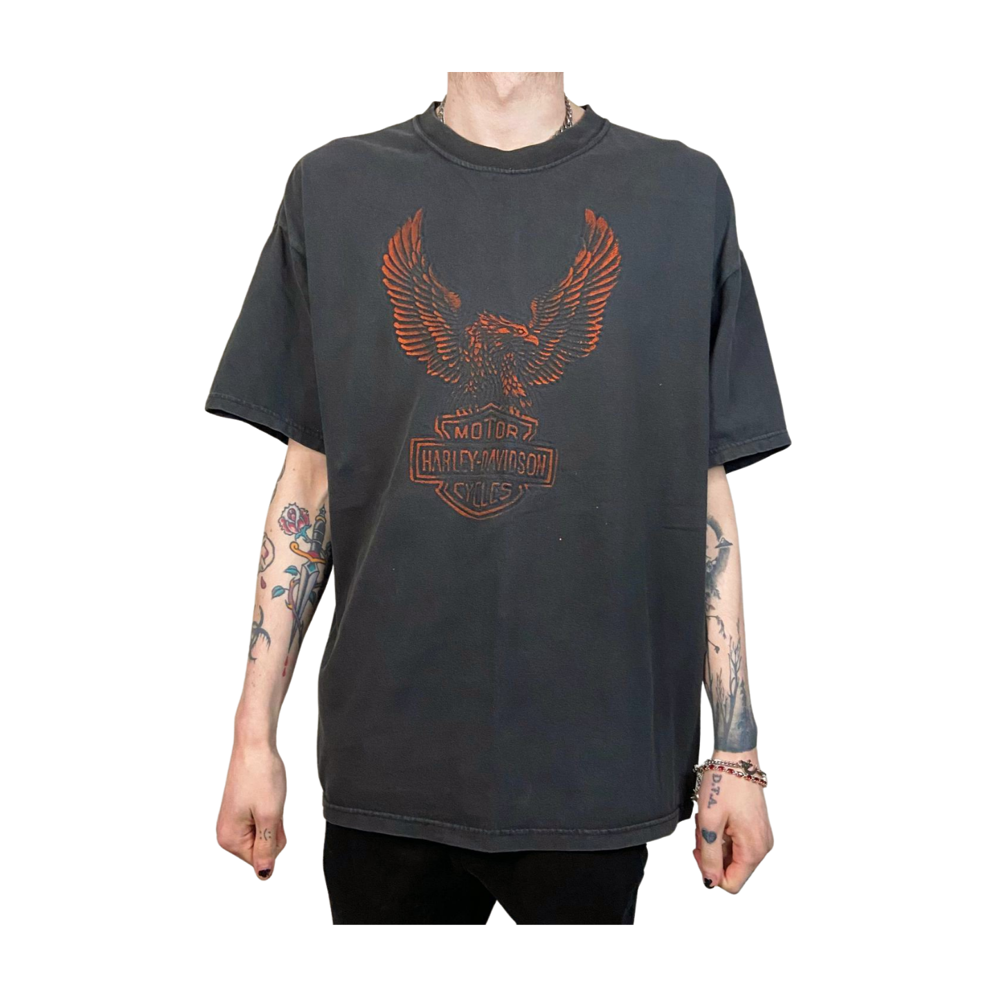 HARLEY DAVIDSON VINTAGE EMBOSSED EAGLE GREAT NECK NY GRAPHIC PRINT T-SHIRT XL