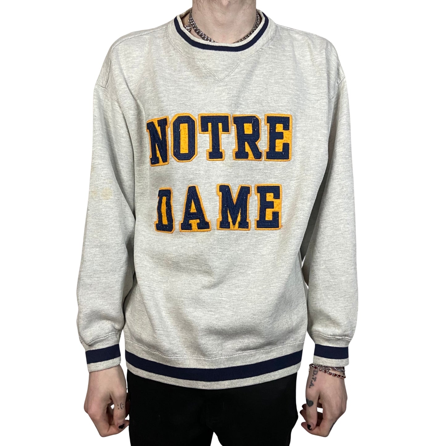 Notre Dame Vintage Striped Crewneck Collegiate Size Large Sweatshirt