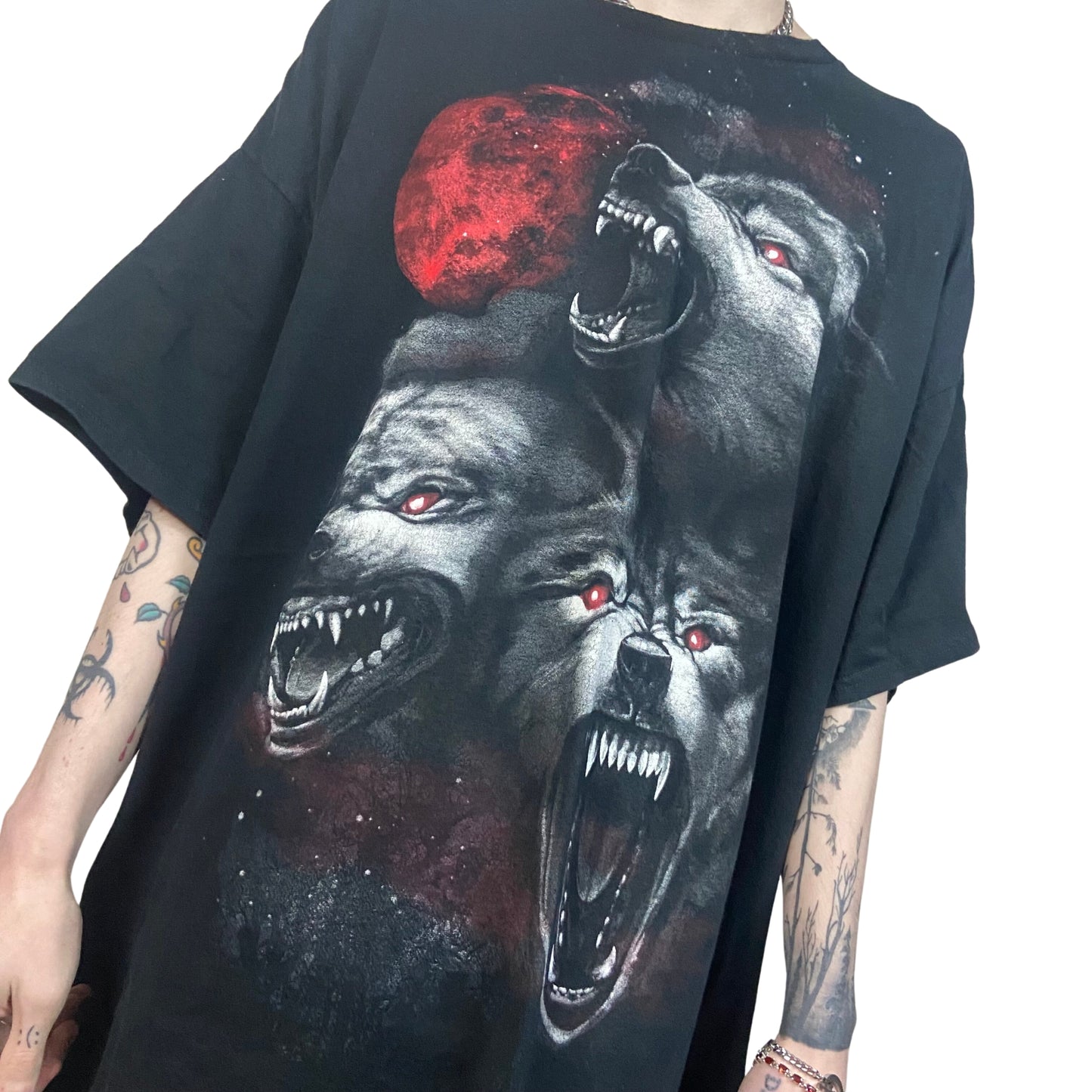 THREE WOLVES RED MOON VINTAGE SIZE 3XL GRAPHIC PRINT T-SHIRT