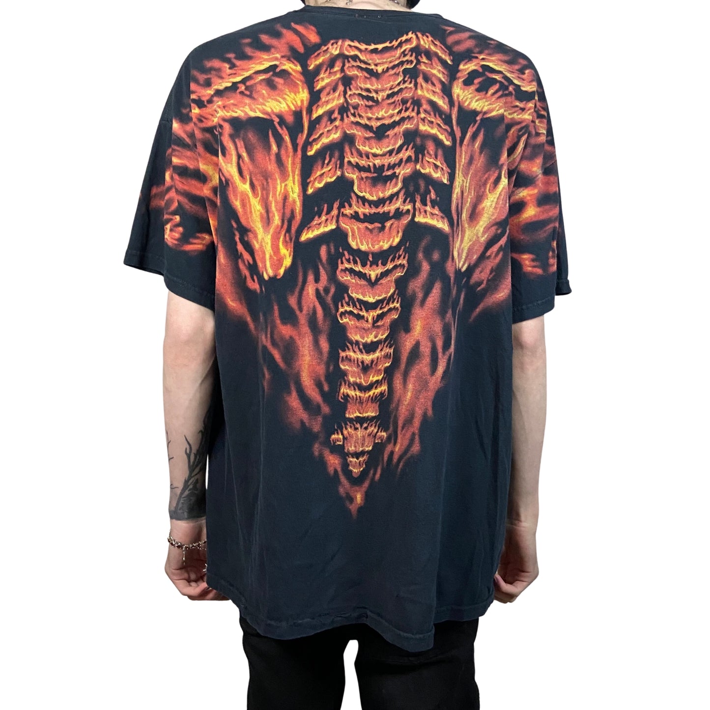 LIQUID BLUE SKELETON FLAME ALL OVER PRINT GRAPHIC PRINT T-SHIRT SIZE XL