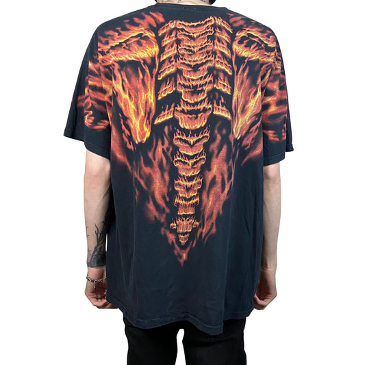 LIQUID BLUE SKELETON FLAME ALL OVER PRINT GRAPHIC PRINT T-SHIRT SIZE XL