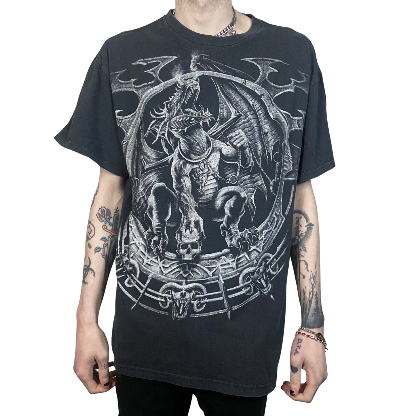 DRAGON SKULL VINTAGE Y2K GRAPHIC PRINT T-SHIRT