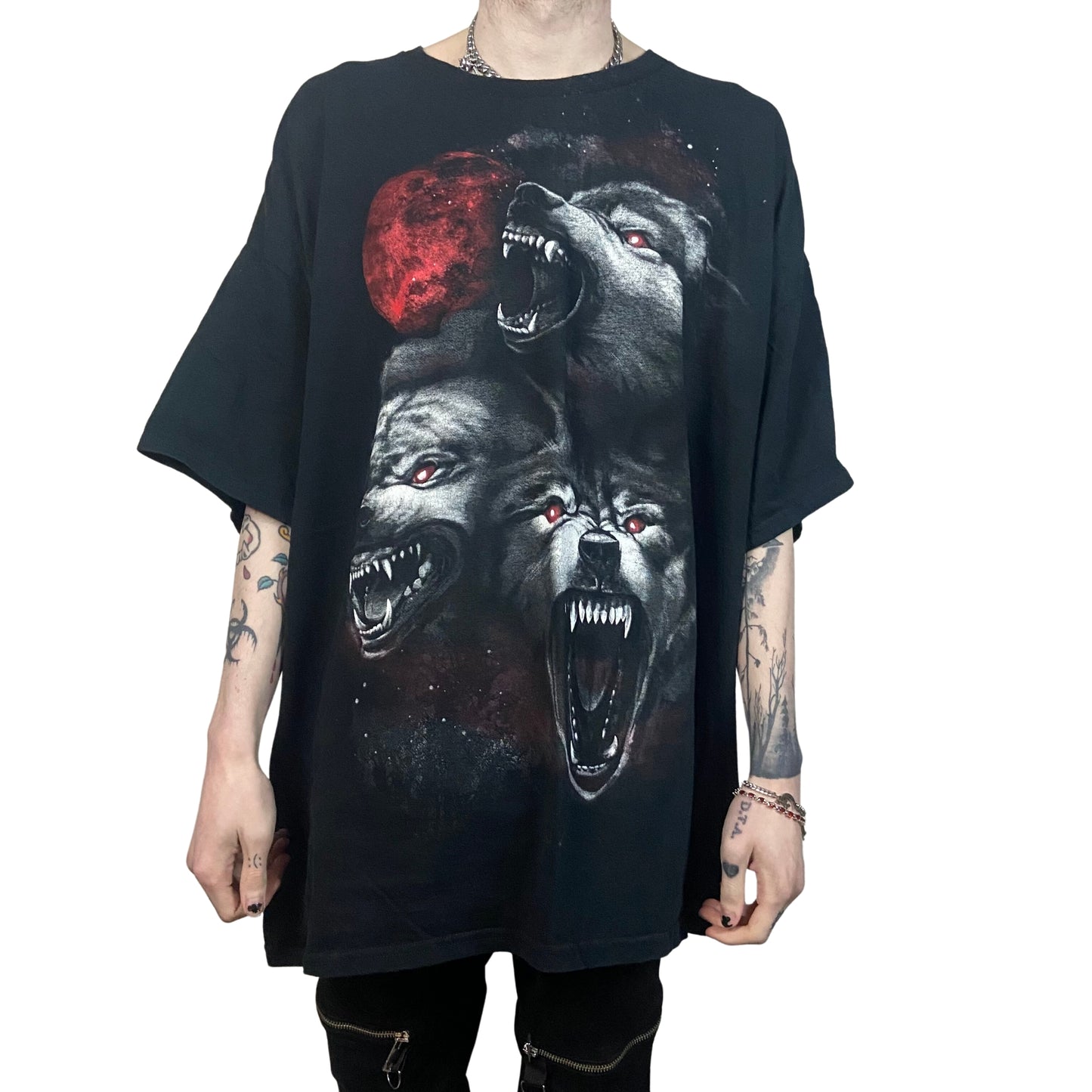 THREE WOLVES RED MOON VINTAGE SIZE 3XL GRAPHIC PRINT T-SHIRT