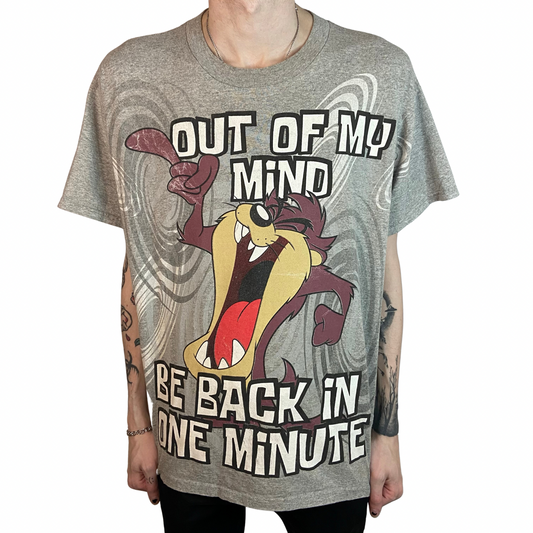 OUT OF MY MIND BE BACK IN ONE MINUTE LOONEY TUNES TAZ ALL OVER PRINT SIZE LARGE T-SHIRT