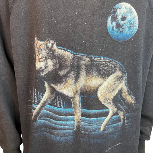 LONE WOLF FULL MOON VINTAGE SIZE MEDIUM CREWNECK SWEATSHIRT