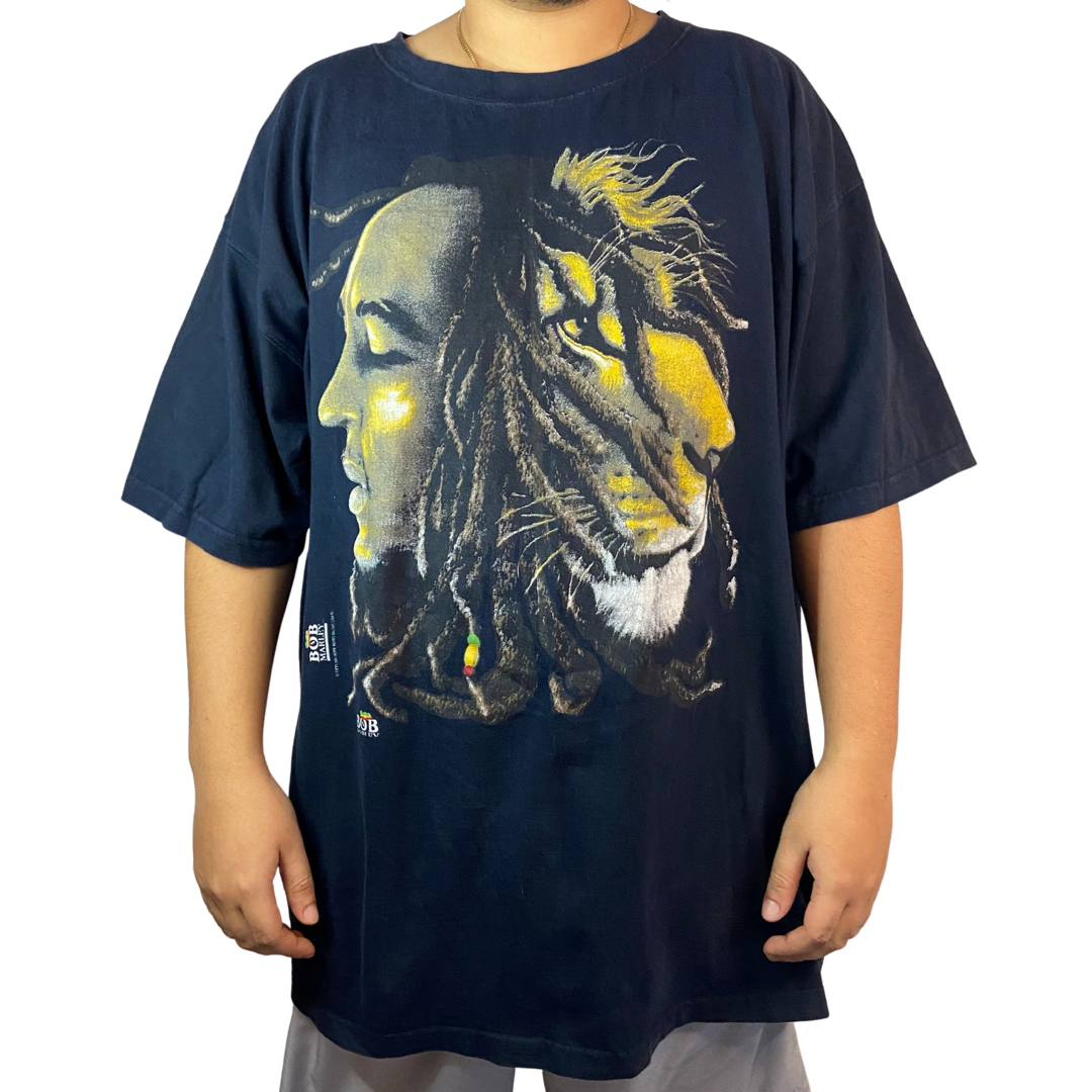 BOB MARLEY LION HEAD NAVY BLUE GRAPHIC PRINT SIZE 3XL T-SHIRT