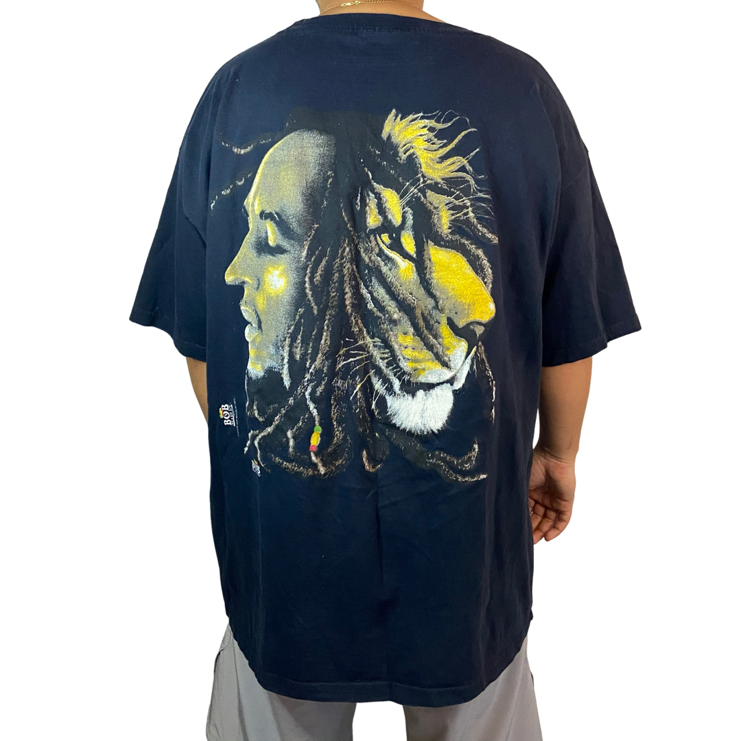 BOB MARLEY LION HEAD NAVY BLUE GRAPHIC PRINT SIZE 3XL T-SHIRT