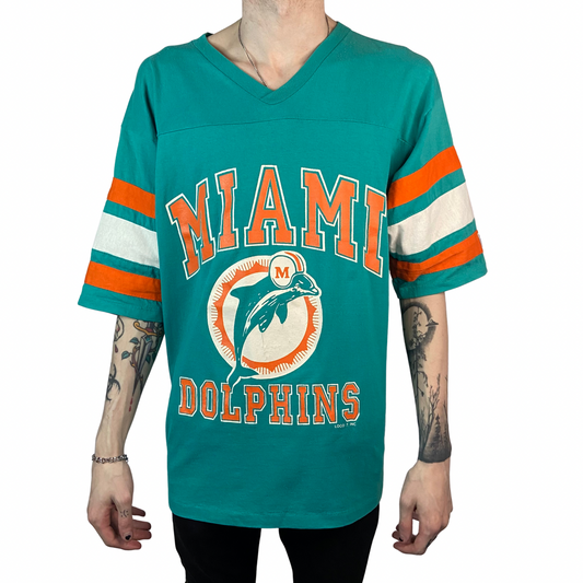 1992 MIAMI DOLPHINS LOGO 7 VINTAGE SINGLE STITCH SIZE LARGE JERSEY T-SHIRT