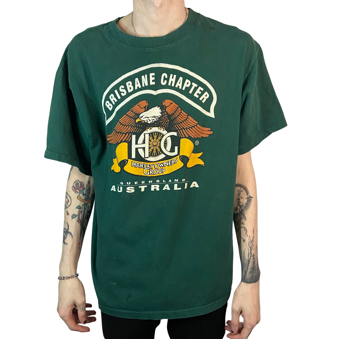 1997 HARLEY DAVIDSON QUEENSLAND AUSTRALIA VINTAGE SINGLE STITCH SIZE 2XL GREEN T-SHIRT