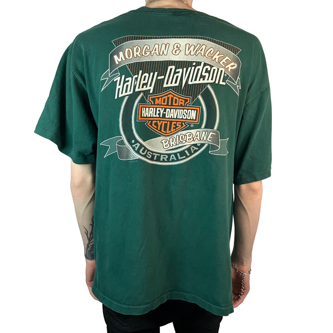 1997 HARLEY DAVIDSON QUEENSLAND AUSTRALIA VINTAGE SINGLE STITCH SIZE 2XL GREEN T-SHIRT