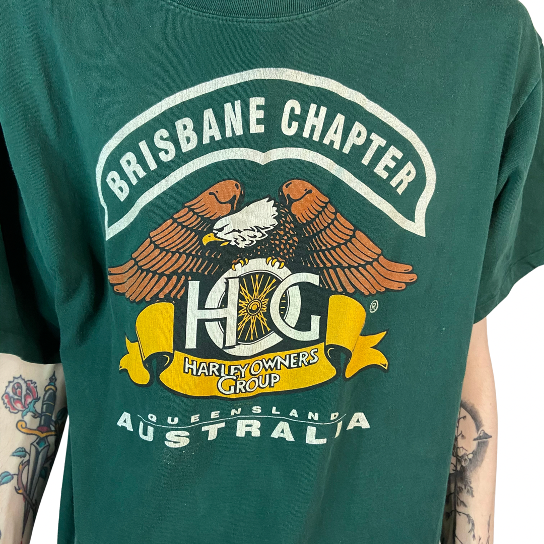 1997 HARLEY DAVIDSON QUEENSLAND AUSTRALIA VINTAGE SINGLE STITCH SIZE 2XL GREEN T-SHIRT