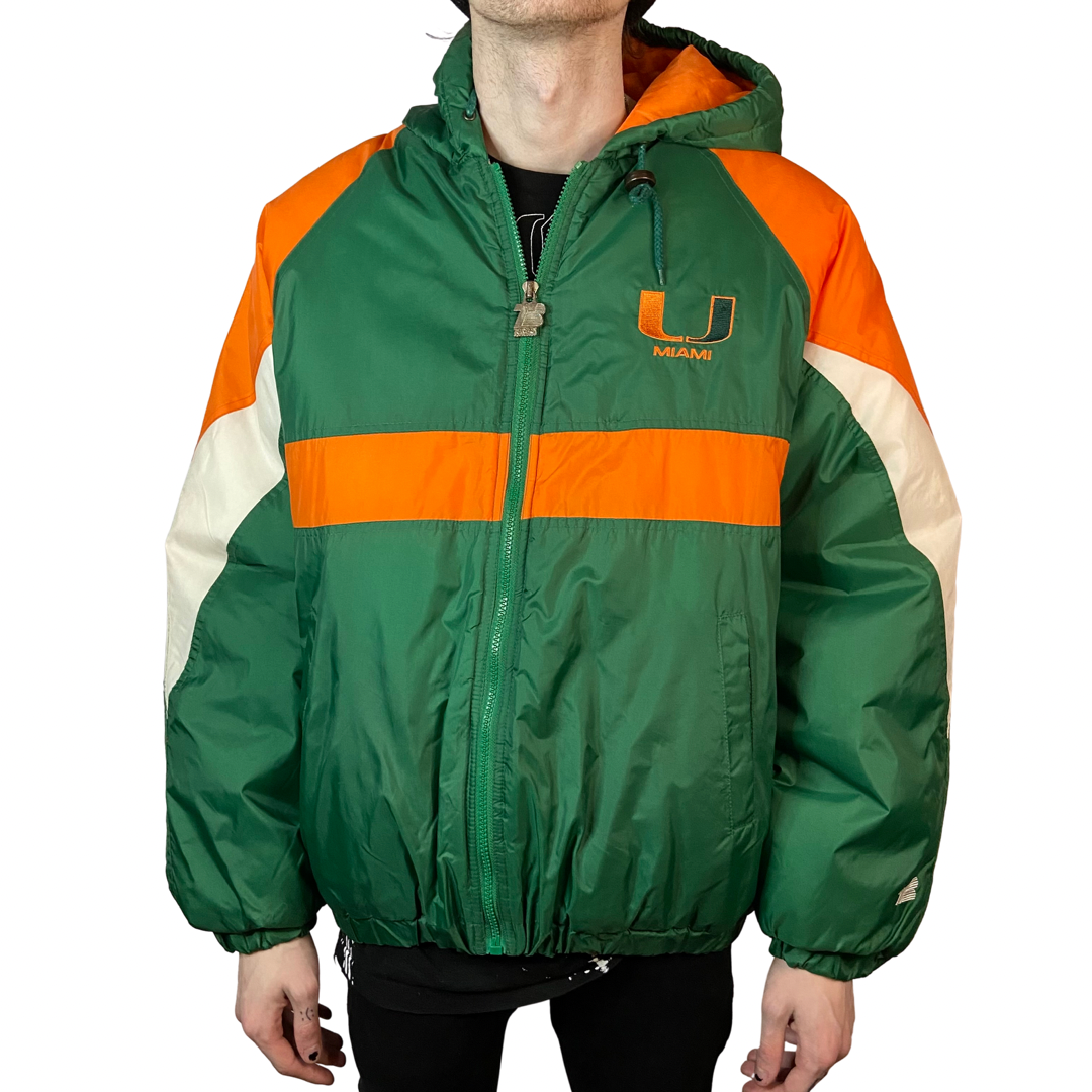 UNIVERSITY OF MIAMI VINTAGE TURBO FULL ZIPPER PUFFER SIZE MEDIUM JACKET