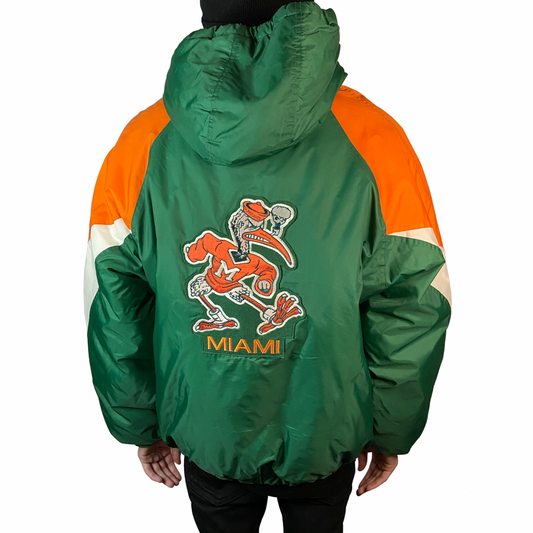 UNIVERSITY OF MIAMI VINTAGE TURBO FULL ZIPPER PUFFER SIZE MEDIUM JACKET