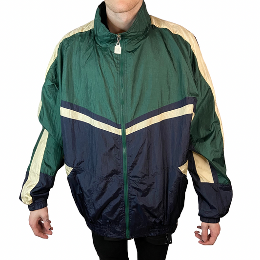 WILSON VINTAGE GREEN & NAVY FULL ZIPPER NYLON WINDBREAKER SIZE XL JACKET