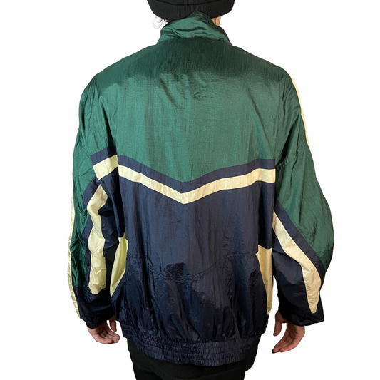 WILSON VINTAGE GREEN & NAVY FULL ZIPPER NYLON WINDBREAKER SIZE XL JACKET