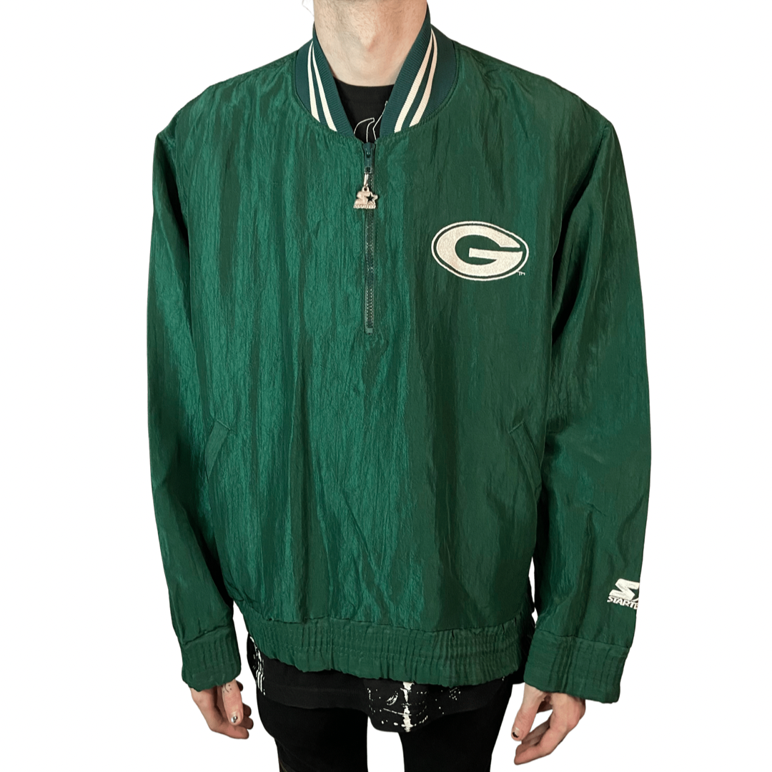 GREENBAY PACKERS STARTER HALF ZIP NYLON PULLOVER SIZE LARGE WINDBREAKER