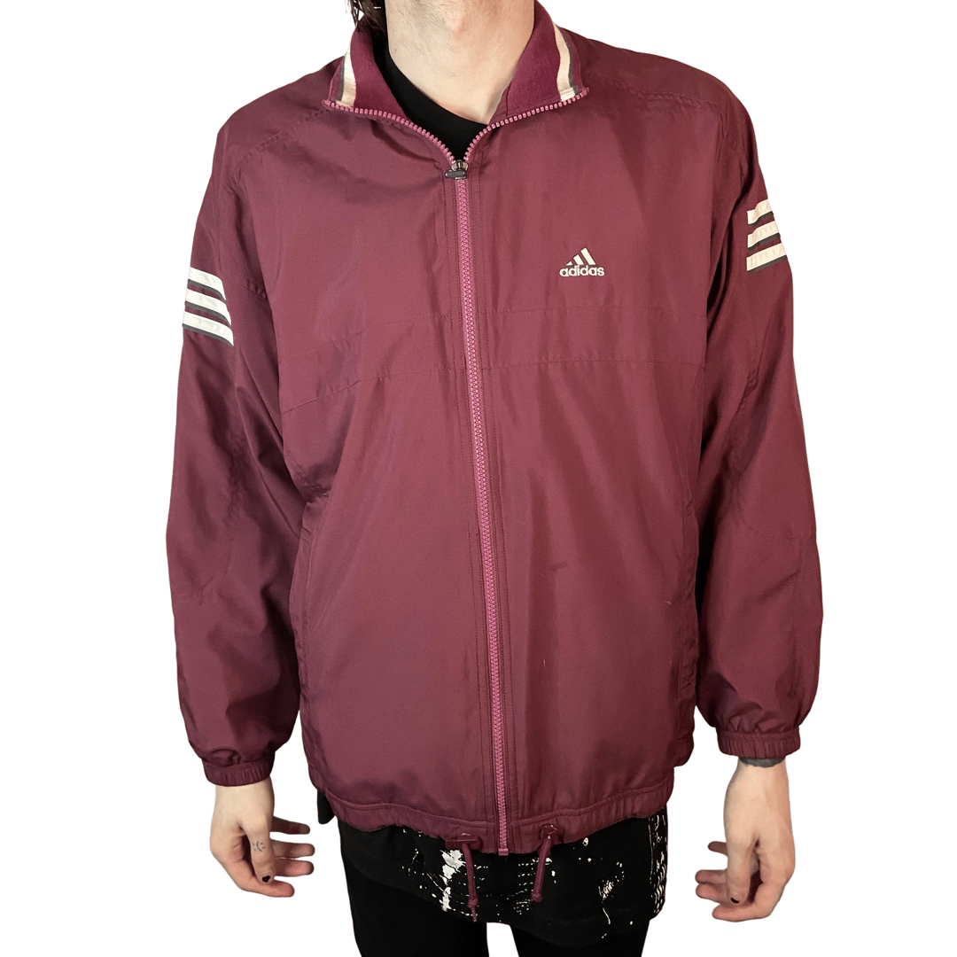 ADIDAS VINTAGE BURGUNDY FULL ZIPPER WINDBREAKER SIZE MEDIUM JACKET